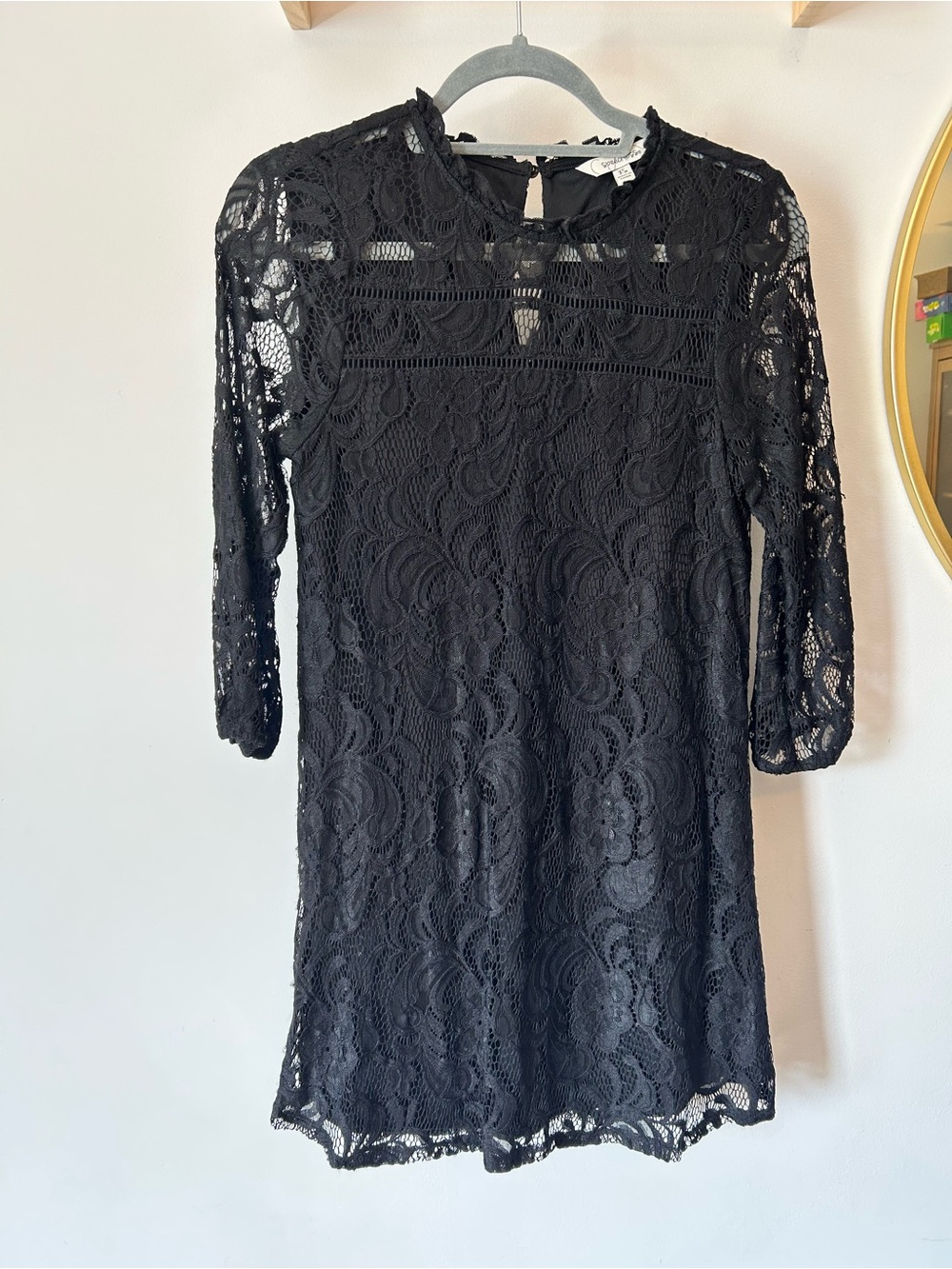 Speechless Black Lace Mini Dress with Three-Quarter Sleeves